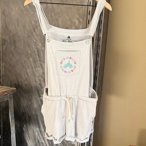 Disney Light Gray Overalls with Colorful Logo Sz Adult Small